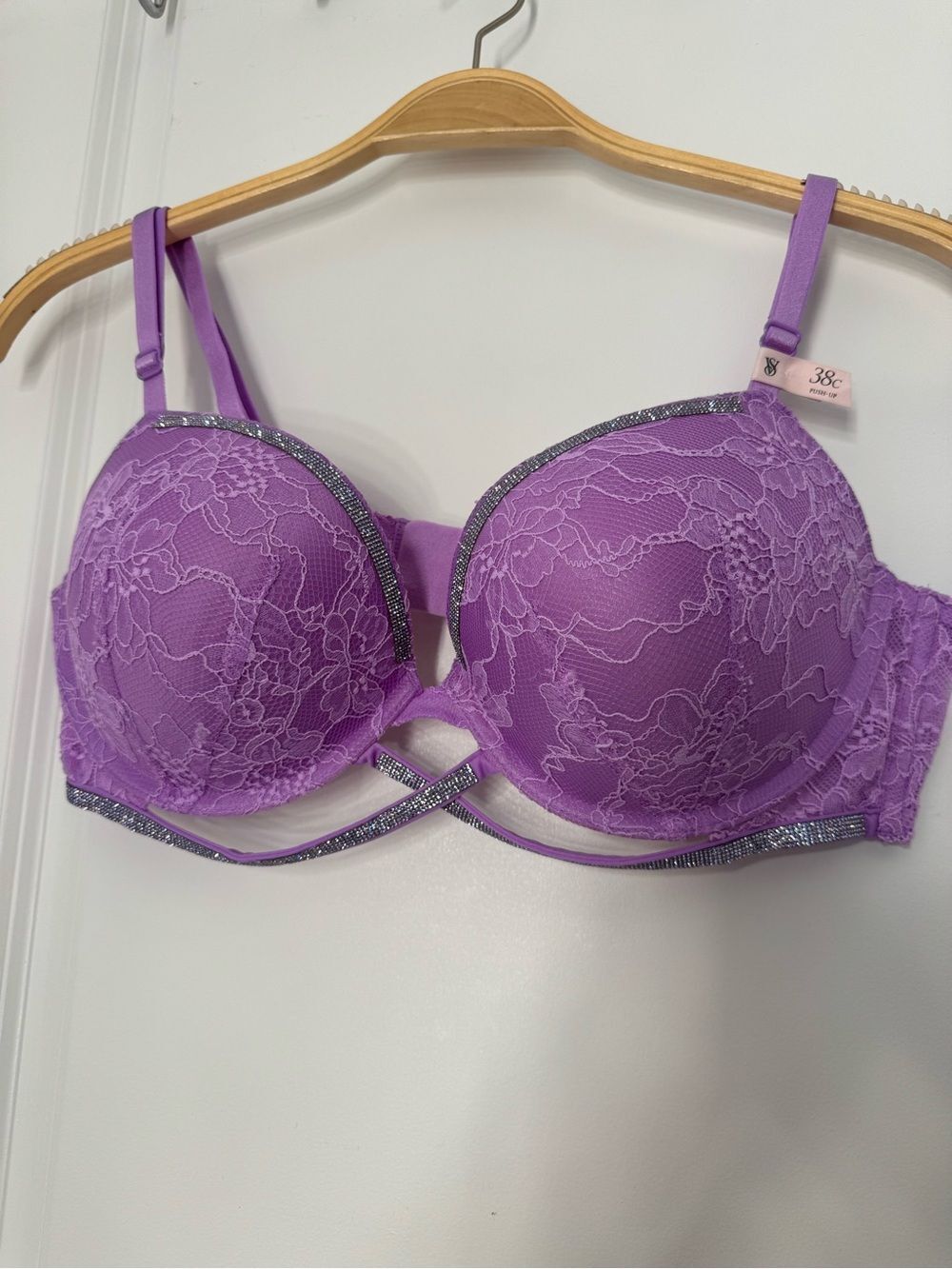 Victoria's Secret Lavender Lace Push-Up Bra with rhinestones detail